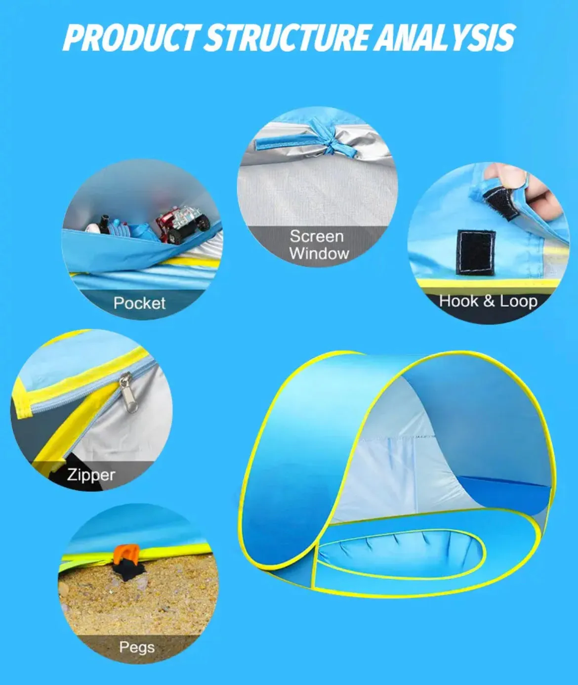 Outdoor Anti-UV UPF 50  Beach Sun Shelter With Pool Pink/Blue/Orange