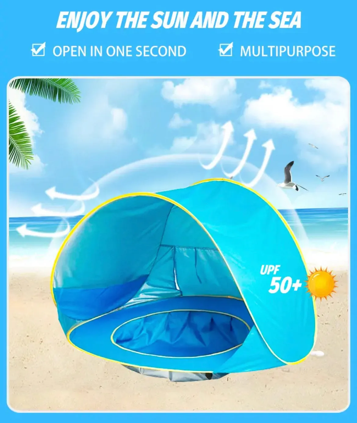 Outdoor Anti-UV UPF 50  Beach Sun Shelter With Pool Pink/Blue/Orange