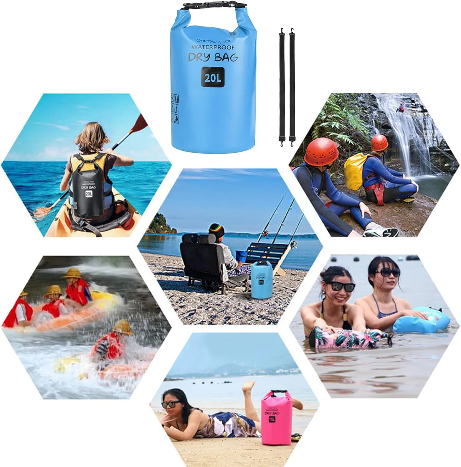 Outdoor Beach Buckled Storage Sacks Waterproofs Dry Bag Swimming Bag Floating Bags for Camping Hiking Trekking, Blue, 20L