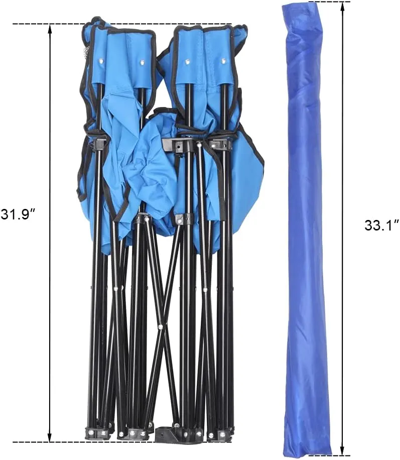 Outdoor Beach Portable Lawn Chair,2-Seat Lightweight Folding Chair for Adults,Folding Beach Chair,Portable Foldable Camping Chair,with Removable Sun Umbrella,for Patio Pool Yard Garden (Blue)