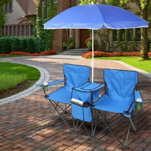 Outdoor Beach Portable Lawn Chair,2-Seat Lightweight Folding Chair for Adults,Folding Beach Chair,Portable Foldable Camping Chair,with Removable Sun Umbrella,for Patio Pool Yard Garden (Blue)