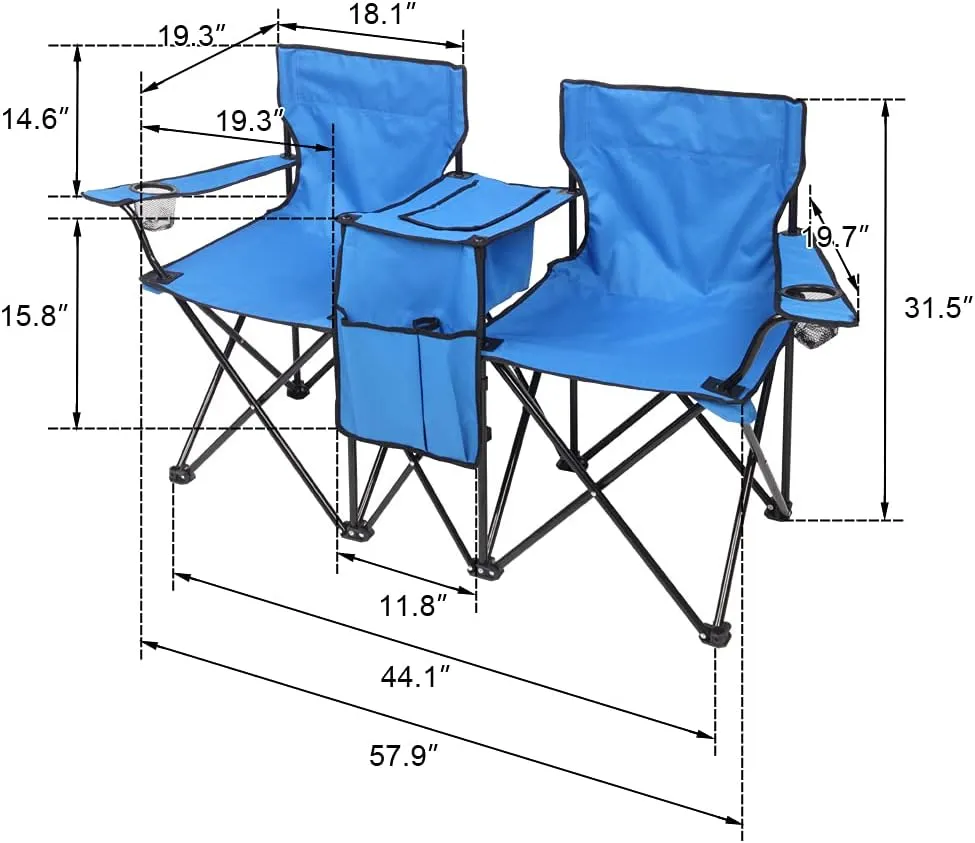 Outdoor Beach Portable Lawn Chair,2-Seat Lightweight Folding Chair for Adults,Folding Beach Chair,Portable Foldable Camping Chair,with Removable Sun Umbrella,for Patio Pool Yard Garden (Blue)