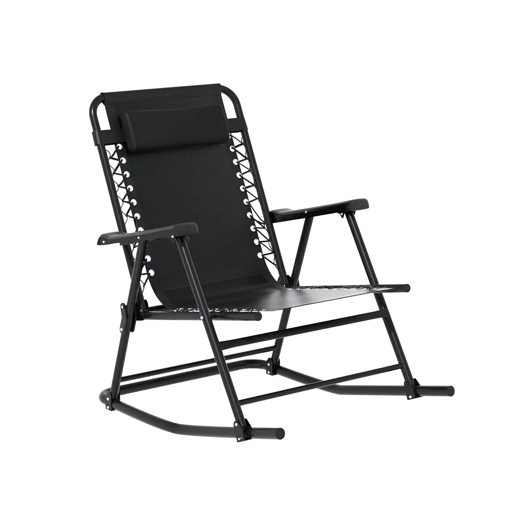 Outdoor Camping Rocking Chair Portable Folding Garden Chair - Black