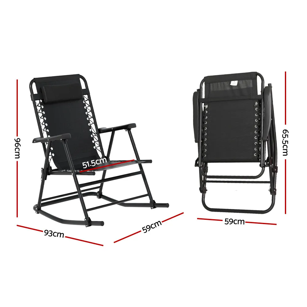 Outdoor Camping Rocking Chair Portable Folding Garden Chair - Black