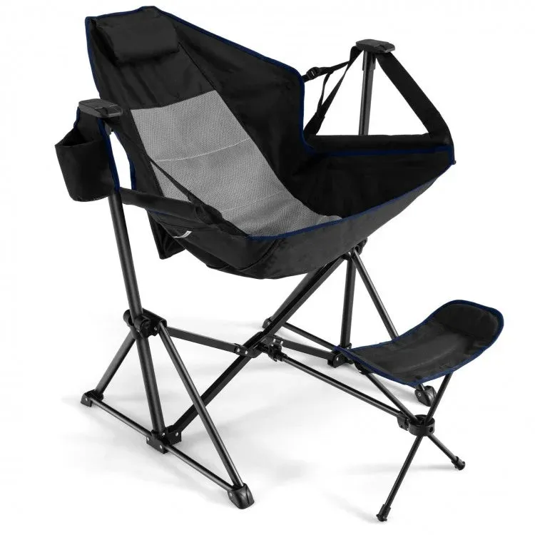 Outdoor Camping Rocking Chair with Retractable Footrest and Portable Carrying Bag - Suitable for Fishing and Picnics