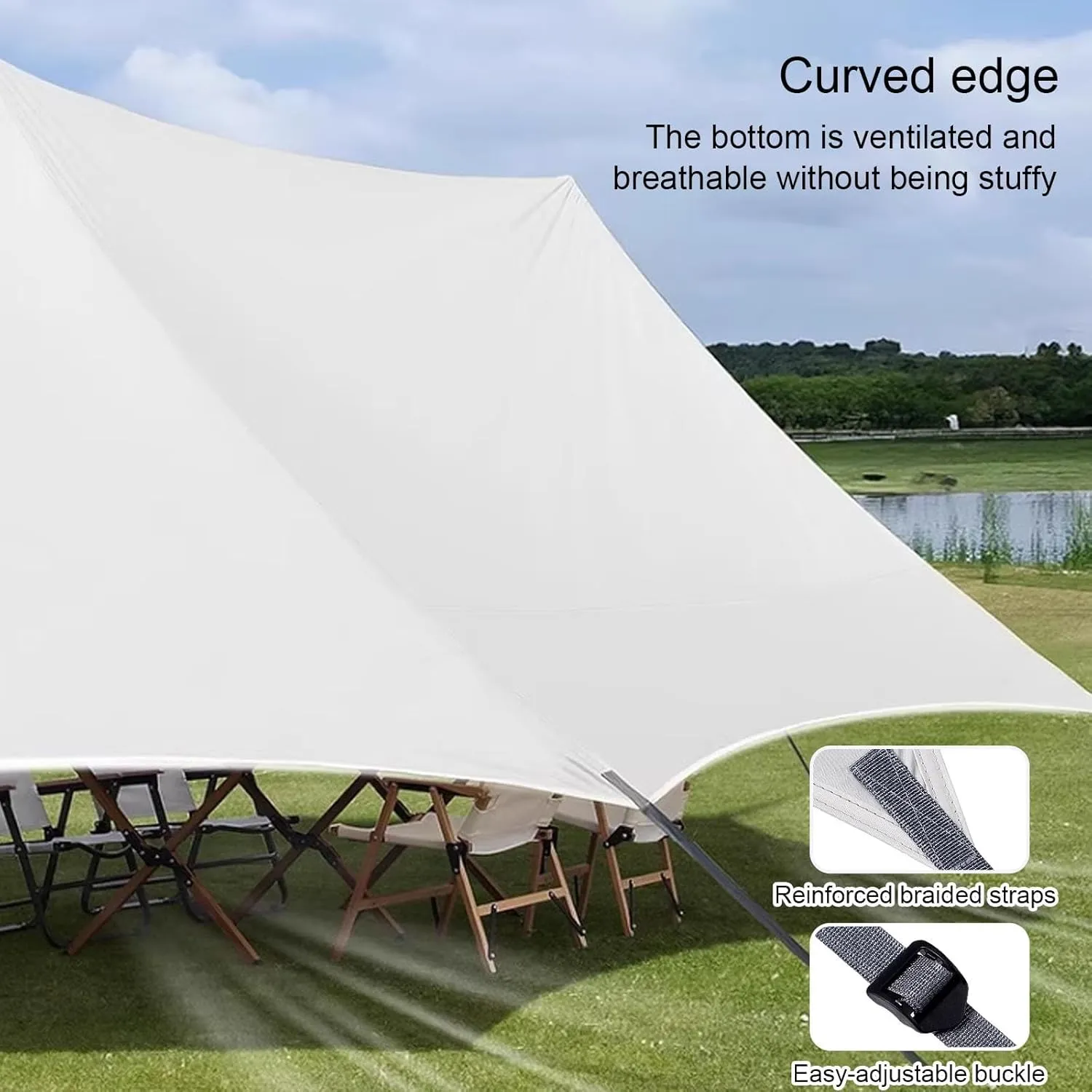 Outdoor Camping Tarp with Rod, Camping Shelter with Storage Bag, Waterproof Sun Shelter for Tailgating Party, Beach, Park, Three-Sided Sunshade Design