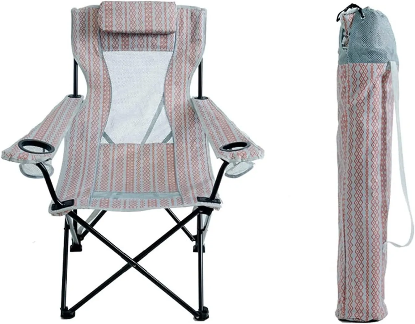 Outdoor Chair Folding Camping Chair Folding Beachchair with Carrying Bag Portable Heavy Duty Fishing Seat Lazy Lounge Chair Backrest Mesh Lunch Break Stool Camping Chair Foldable Chair