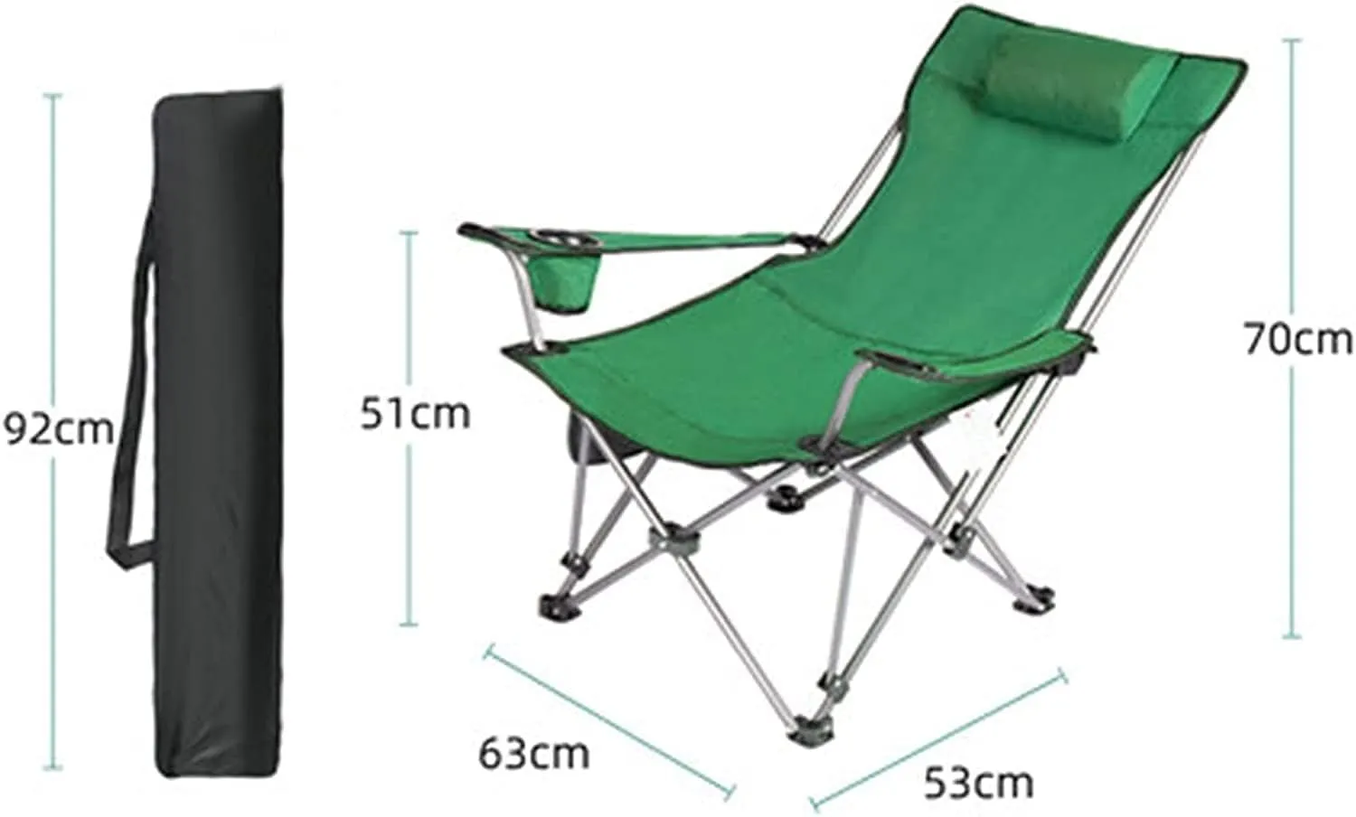 Outdoor Chair Folding Camping Chair Outdoor Folding Chair Portable Lawn Folding Seat Armchair with Cup Holder Pillow and Carry Bag Leisure Recliner Stool Camping Chair Foldable Chair