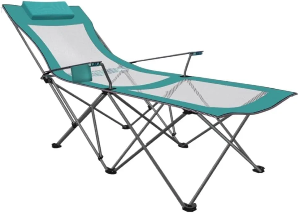 Outdoor Chair Folding Camping Chair Portable Camping Chair with Footrest Mesh Backrest Folding Reclining Lunch Break Bed Sitting Lying Dual-Purpose Beach Seat Camping Chair Foldable Chair