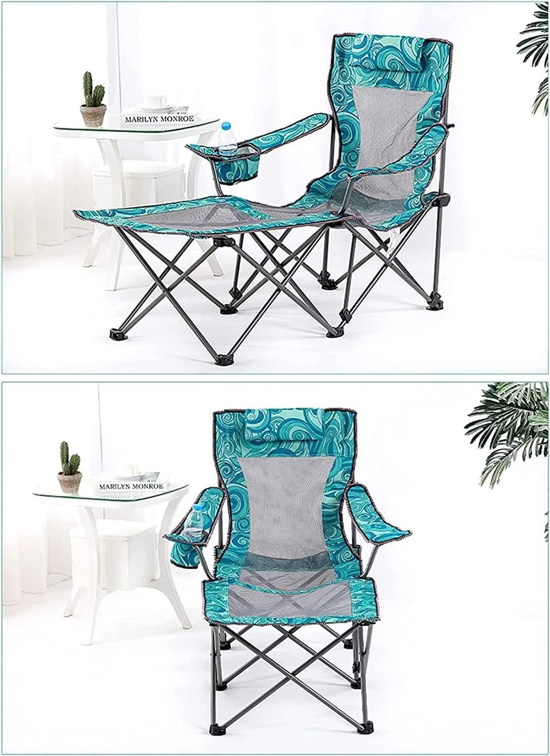 Outdoor Chair Folding Camping Chair Portable Camping Chair with Footrest Mesh Backrest Folding Reclining Lunch Break Bed Sitting Lying Dual-Purpose Beach Seat Camping Chair Foldable Chair