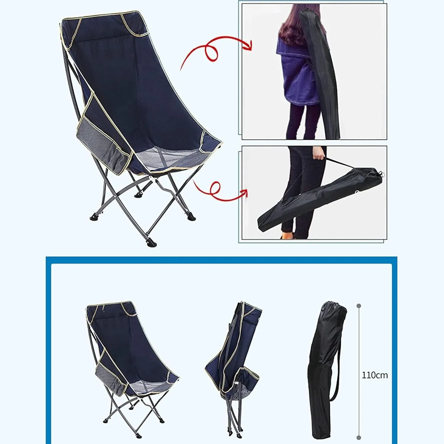 Outdoor Chair Folding Camping Ultralight with Backrest Leisure Beach Seat Mesh External Hanging Bag Portable Backpack Foldable