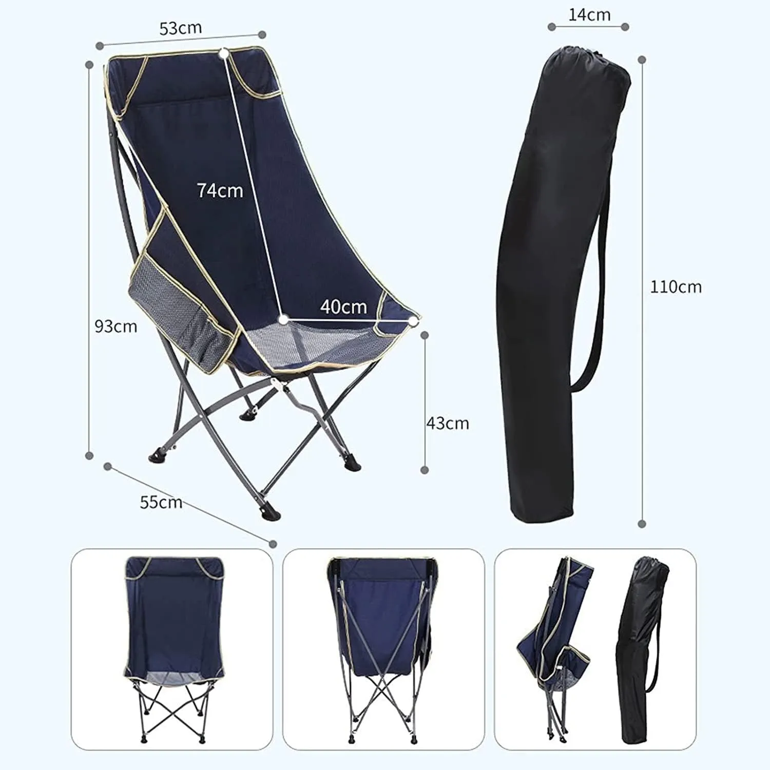 Outdoor Chair Folding Camping Ultralight with Backrest Leisure Beach Seat Mesh External Hanging Bag Portable Backpack Foldable
