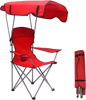 Outdoor Foldable Canopy Chair, for Travel Beach Party Lightweight Portable Lawn Seat with Shade Folding Camping Recliner Chair Lounger (Color : Blue) (Red One Size)