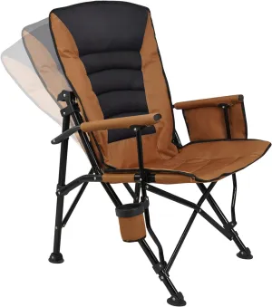 Outdoor Folding Camping Chair Heavy Duty Movable High Back Collapsible Padded Chair with Storage Bag for Outside Camping Activities, Brown