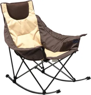Outdoor Folding Chair Rocking Camping Chair, Luxury Padded Recliner, Oversized Folding Lawn Chair with Pocket, Heavy Duty