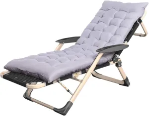 Outdoor Garden Chair| Sun Lounger Beach Bed Reclining| Foldable 5 Position Adjustable Lawn Lounge Chairs with Blue Cushion for Pool Side Beach Hiking Camping Max.200kg
