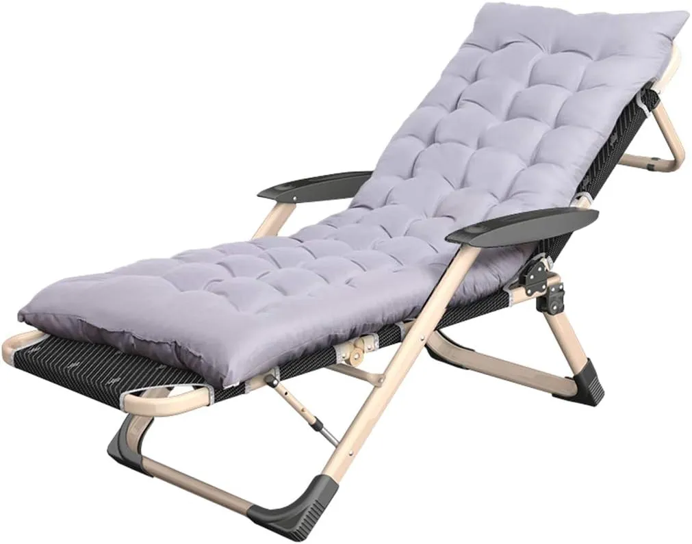 Outdoor Garden Chair| Sun Lounger Beach Bed Reclining| Foldable 5 Position Adjustable Lawn Lounge Chairs with Blue Cushion for Pool Side Beach Hiking Camping Max.200kg