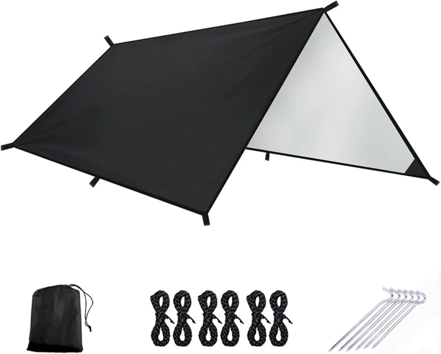 Outdoor Hammock Tarp Waterproof Lightweight Tarpaulin Awning with Rope Shade Outdoor Canopy Camping Picnic(Black)