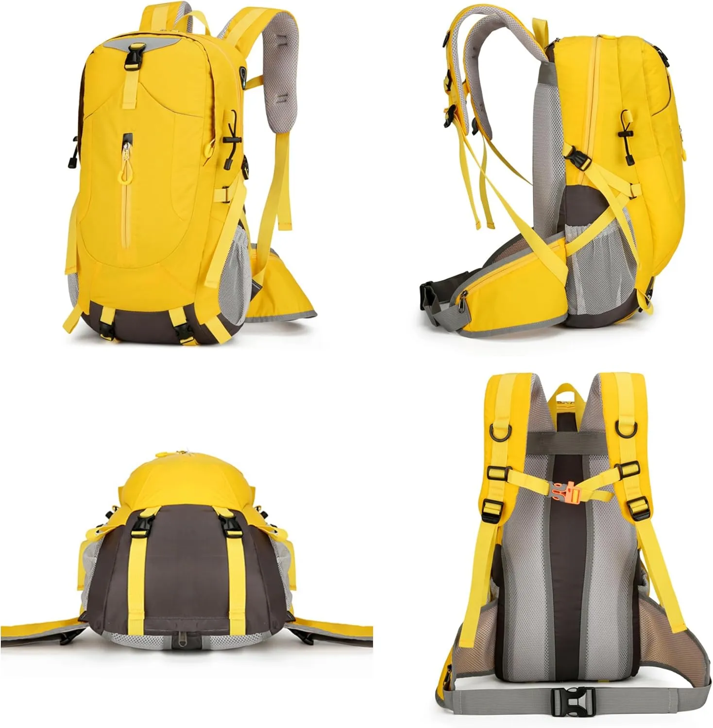 Outdoor Hiking Backpack, Large Capacity Waterproof Travel Bag for Men, Breathable Design with Reflective Strips (yellow)