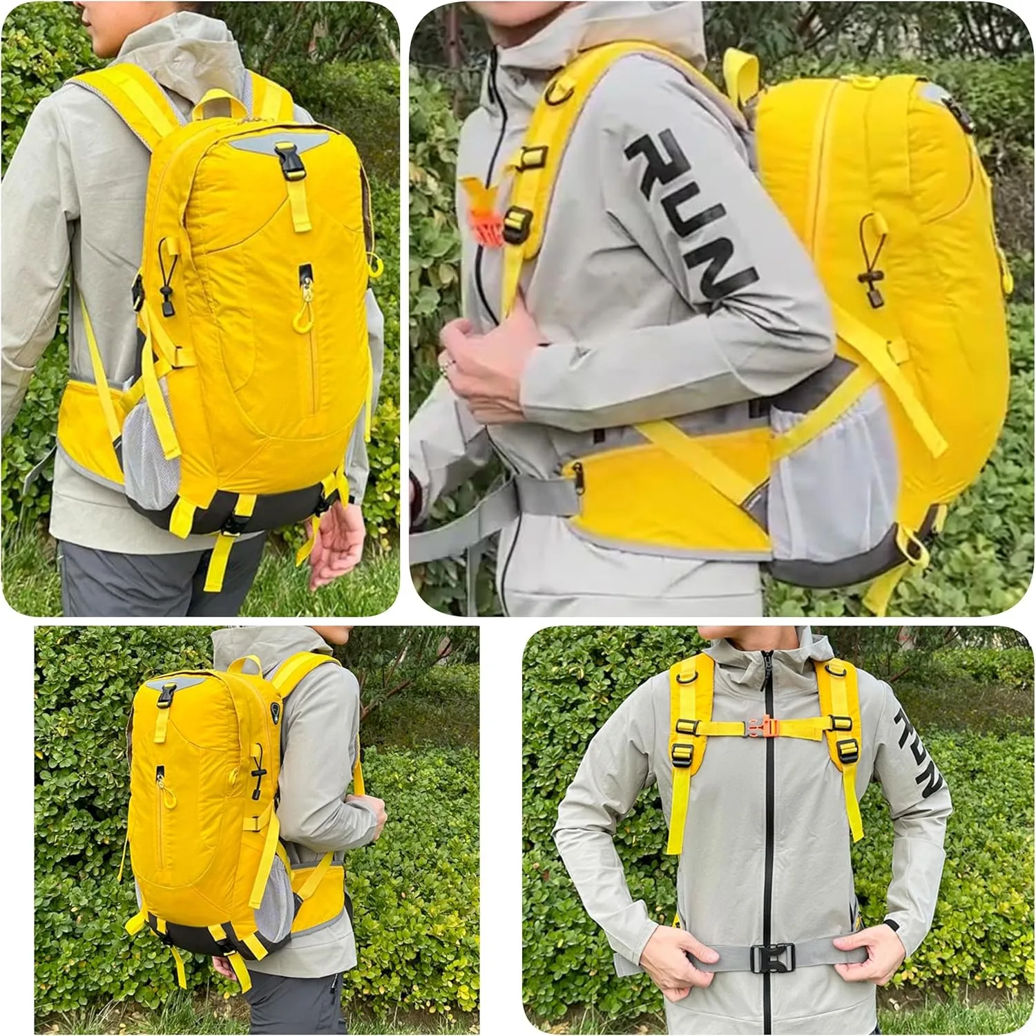 Outdoor Hiking Backpack, Large Capacity Waterproof Travel Bag for Men, Breathable Design with Reflective Strips (yellow)