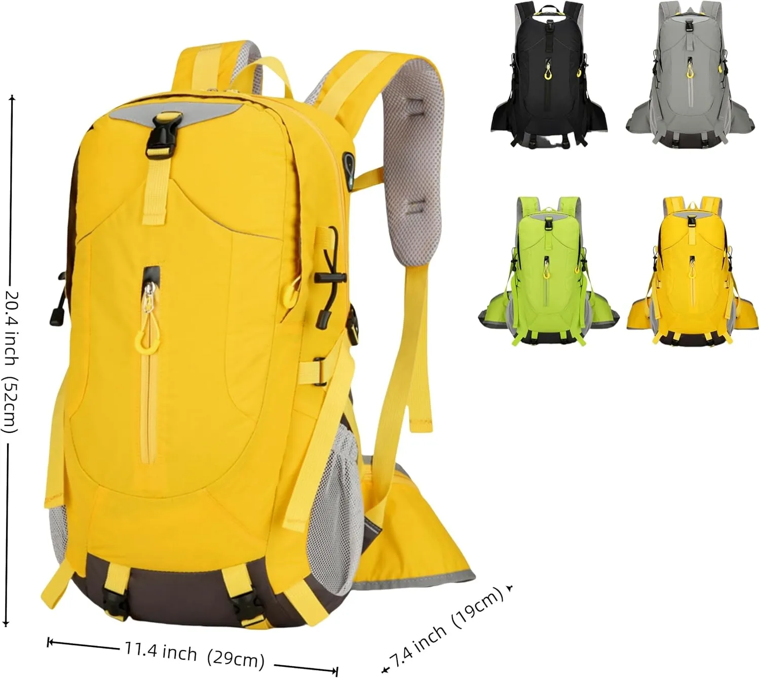 Outdoor Hiking Backpack, Large Capacity Waterproof Travel Bag for Men, Breathable Design with Reflective Strips (yellow)