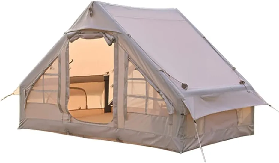 Outdoor Inflatable Camping Tent with Pump, 3-4 Person Glamping Tents, Easy Setup 4 Season Waterproof Windproof House for Fishing, Camping & Hiking,Oxford Cloth Material ()
