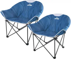 OUTDOOR LIVING SUNTIME Oversized Padded Camping Chair,Portable Comfy Outdoor Folding Moon Round Saucer Chairs for Adults with Holder and Carry Bag, Perfect for Hiking Lawn Patio Sports（Blue 2 Pack）