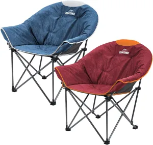 OUTDOOR LIVING SUNTIME Oversized Padded Camping Chair,Portable Comfy Outdoor Folding Moon Round Saucer Chairs for Adults with Holder and Carry Bag, Perfect for Hiking Lawn Patio Sports（Red and Orange）
