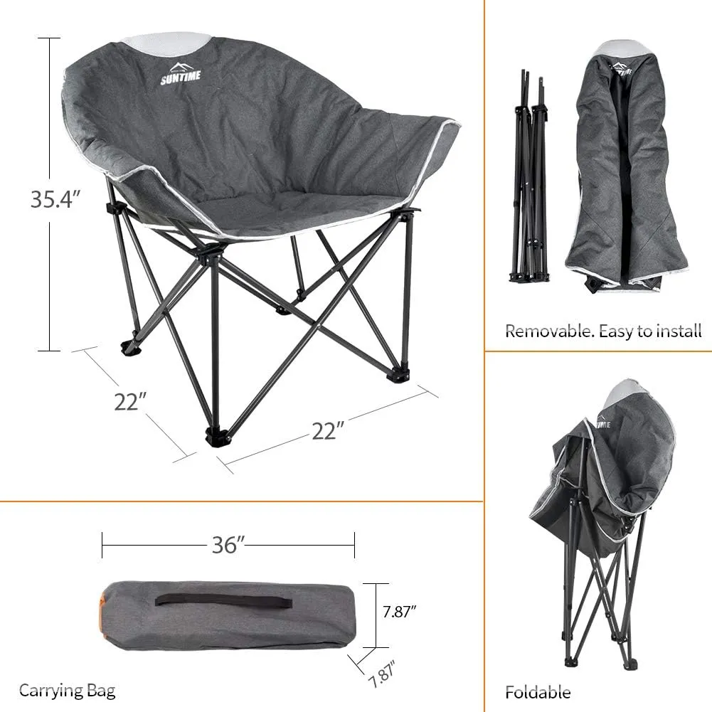 OUTDOOR LIVING SUNTIME Sofa Chair, Oversize Padded Moon Leisure Portable Stable Comfortable Folding Chair for Camping, Hiking, Carry Bag