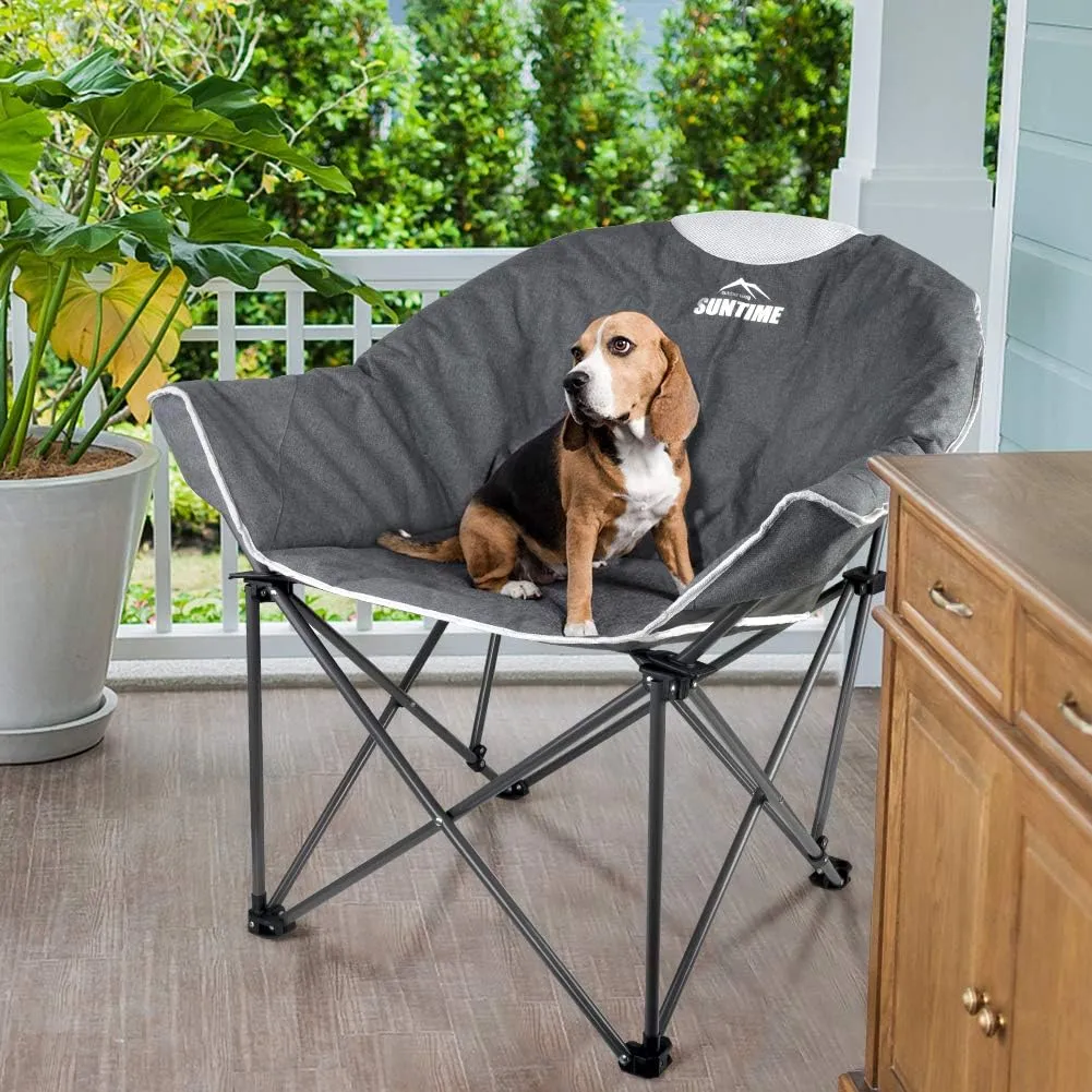 OUTDOOR LIVING SUNTIME Sofa Chair, Oversize Padded Moon Leisure Portable Stable Comfortable Folding Chair for Camping, Hiking, Carry Bag
