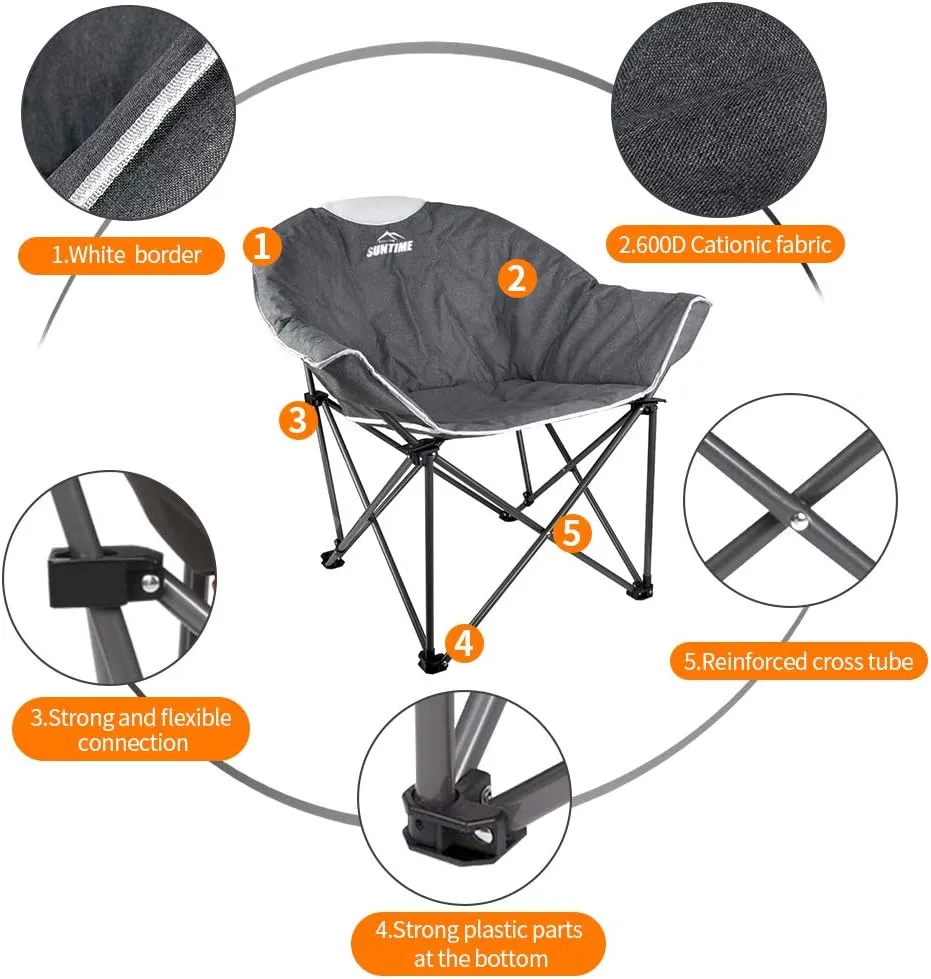 OUTDOOR LIVING SUNTIME Sofa Chair, Oversize Padded Moon Leisure Portable Stable Comfortable Folding Chair for Camping, Hiking, Carry Bag