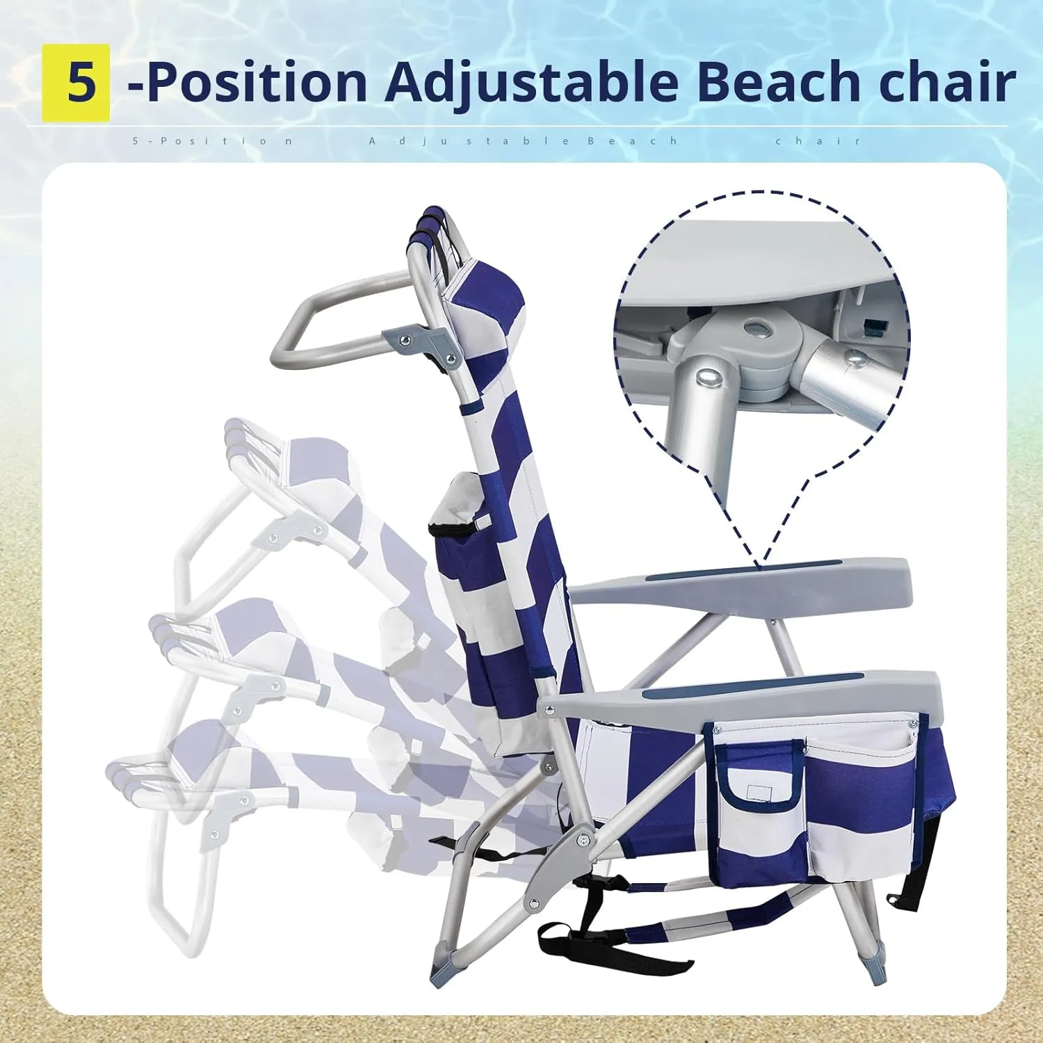 Outdoor Low Beach Lawn Chair,Portable Lightweight Folding Chair for Adults,Folding Beach Chair,Portable Backpack Foldable Camping Chair,with Cup Holder,for Patio Pool Yard Garden (Blue Stripes)