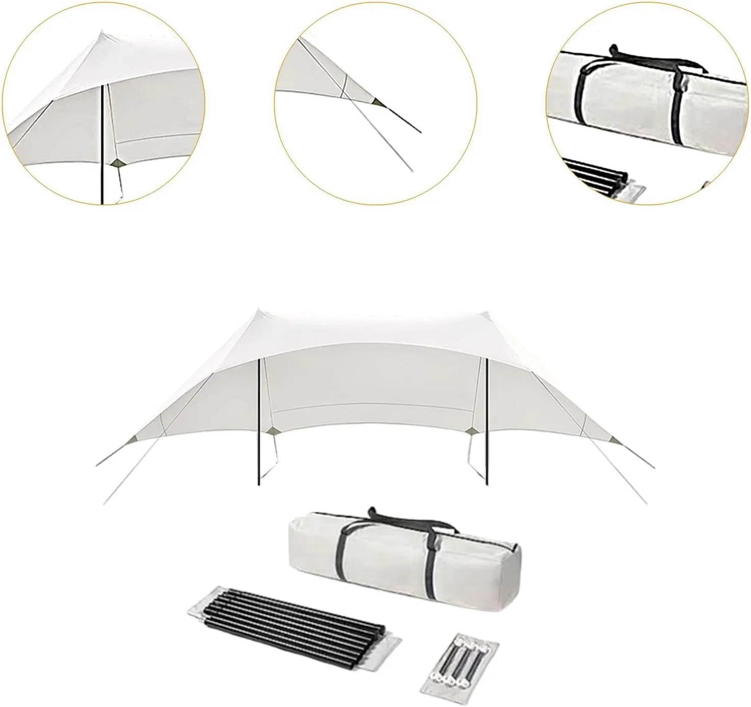 Outdoor Tarp with Carry Bag and Ground Stakes for Camping and Fishing, Height 2.1m