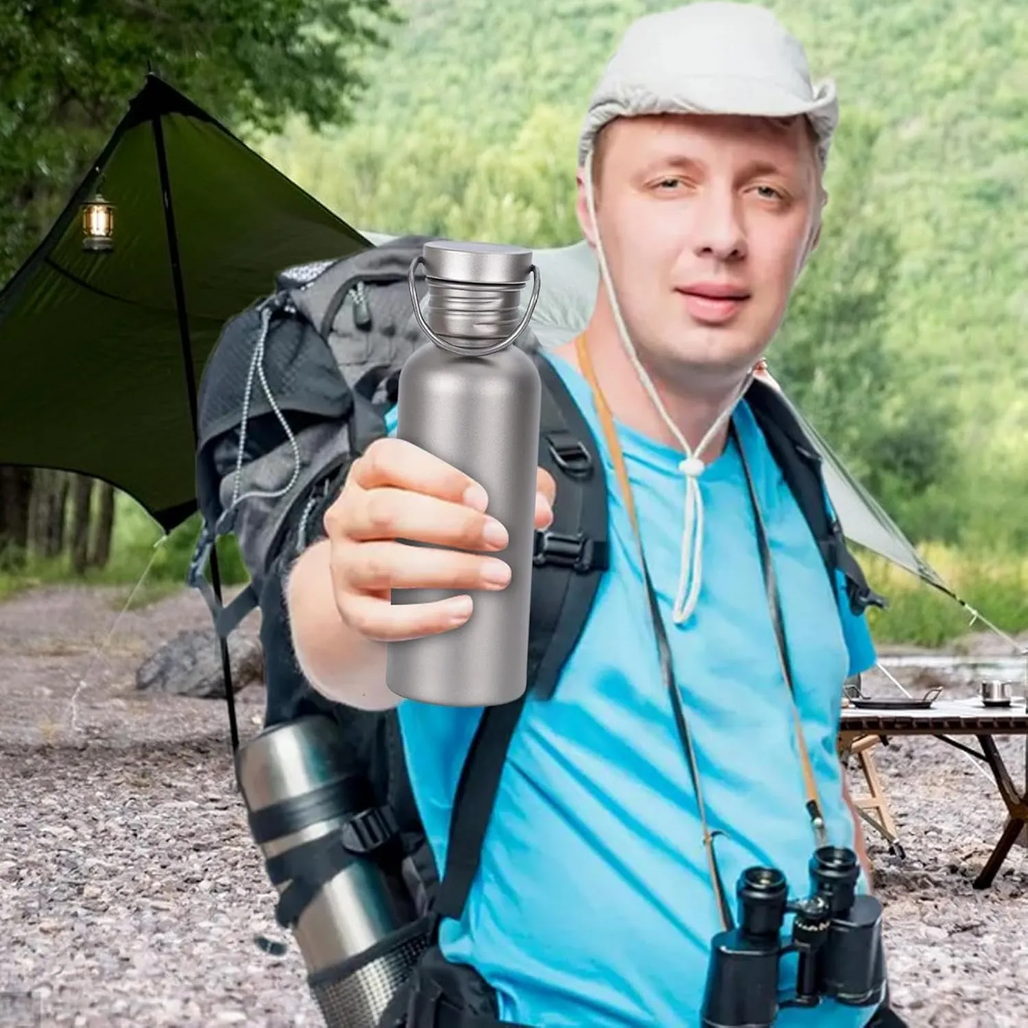 Outdoor Titanium Water Bottle - Lightweight Sports Hydration Cup, Leak-Proof Travel Drinkware | Pure Titanium Camping Bottle for Hiking, Cycling, Trekking, Boiling Water, Portable Adventure Use