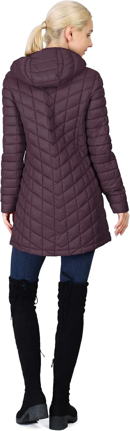 Outdoor Ventures Women's Maryan Hooded Ultra Lightweight Warm Thermolite Long Puffer Coat