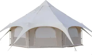 Outdoor Waterproof Cotton Canvas Tent, 4 Season Family Camping Tent 8-10 Person with Stove Jacks for Glamping and Festivals and Human Shelter