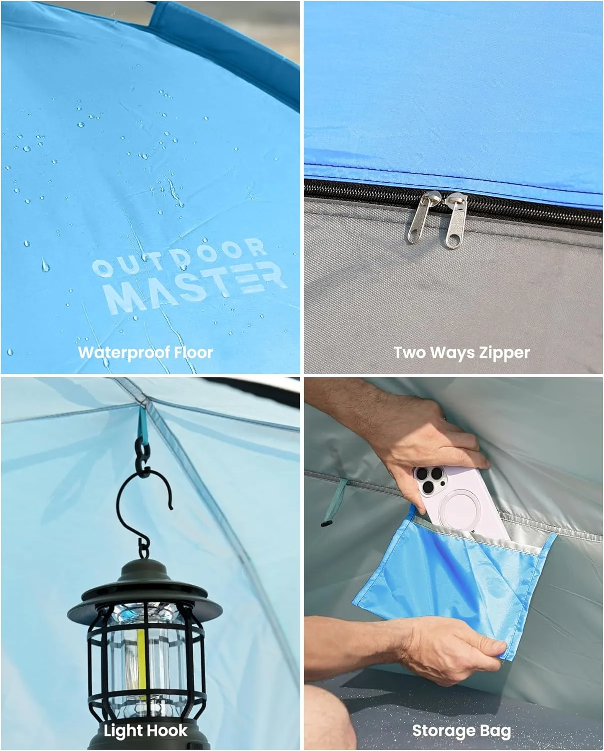 OutdoorMaster Beach Tent for 3/4 Person - Easy Setup Sun Shade Shelter, Portable Beach Shade Sun Canopy with UPF 50  UV Protection, Removable Skylight Family Size