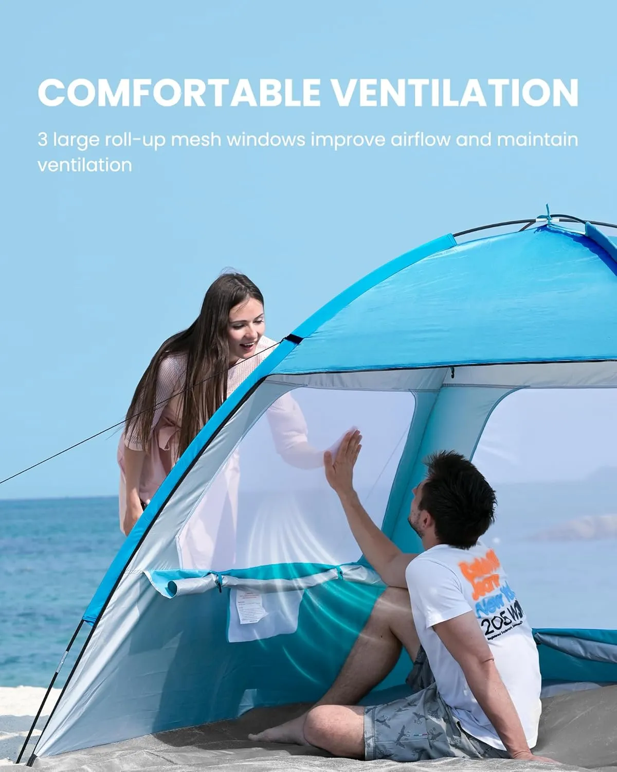 OutdoorMaster Beach Tent for 3/4 Person - Easy Setup Sun Shade Shelter, Portable Beach Shade Sun Canopy with UPF 50  UV Protection, Removable Skylight Family Size