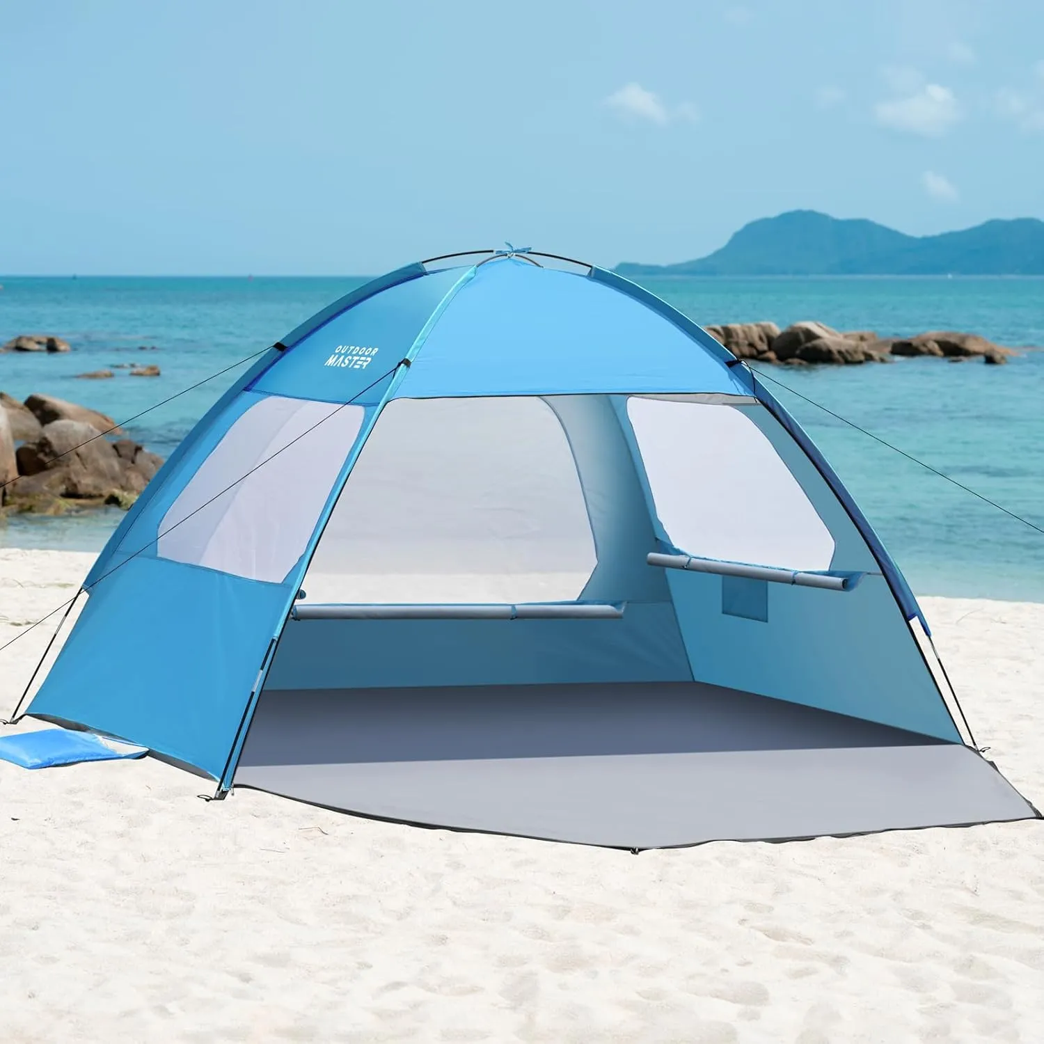 OutdoorMaster Beach Tent for 3/4 Person - Easy Setup Sun Shade Shelter, Portable Beach Shade Sun Canopy with UPF 50  UV Protection, Removable Skylight Family Size