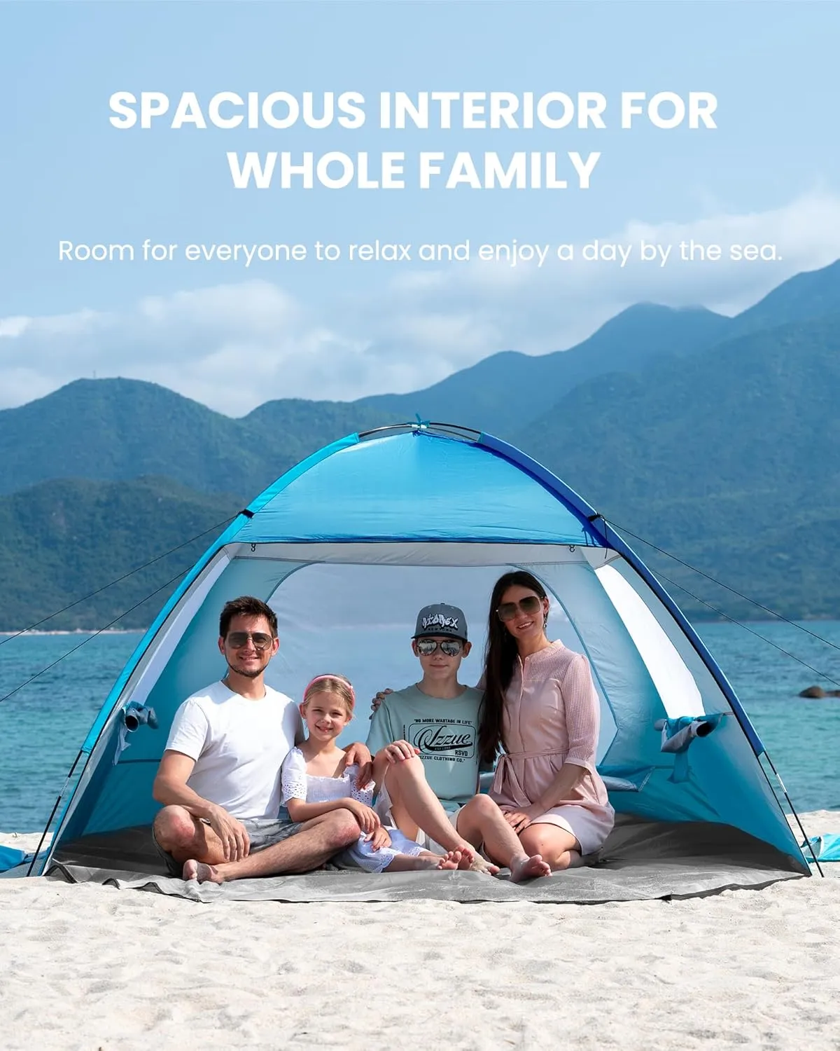 OutdoorMaster Beach Tent for 3/4 Person - Easy Setup Sun Shade Shelter, Portable Beach Shade Sun Canopy with UPF 50  UV Protection, Removable Skylight Family Size