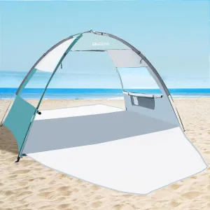 OutdoorMaster Beach Tent Sun Shelter with 2 Ventilated Doors, UPF50  Easy Setup Beach Tent Canopy for 3 Person, Lightweight & Portable Family Beach Umbrellas for Sand with Carrying Bag-Cancun Seashore