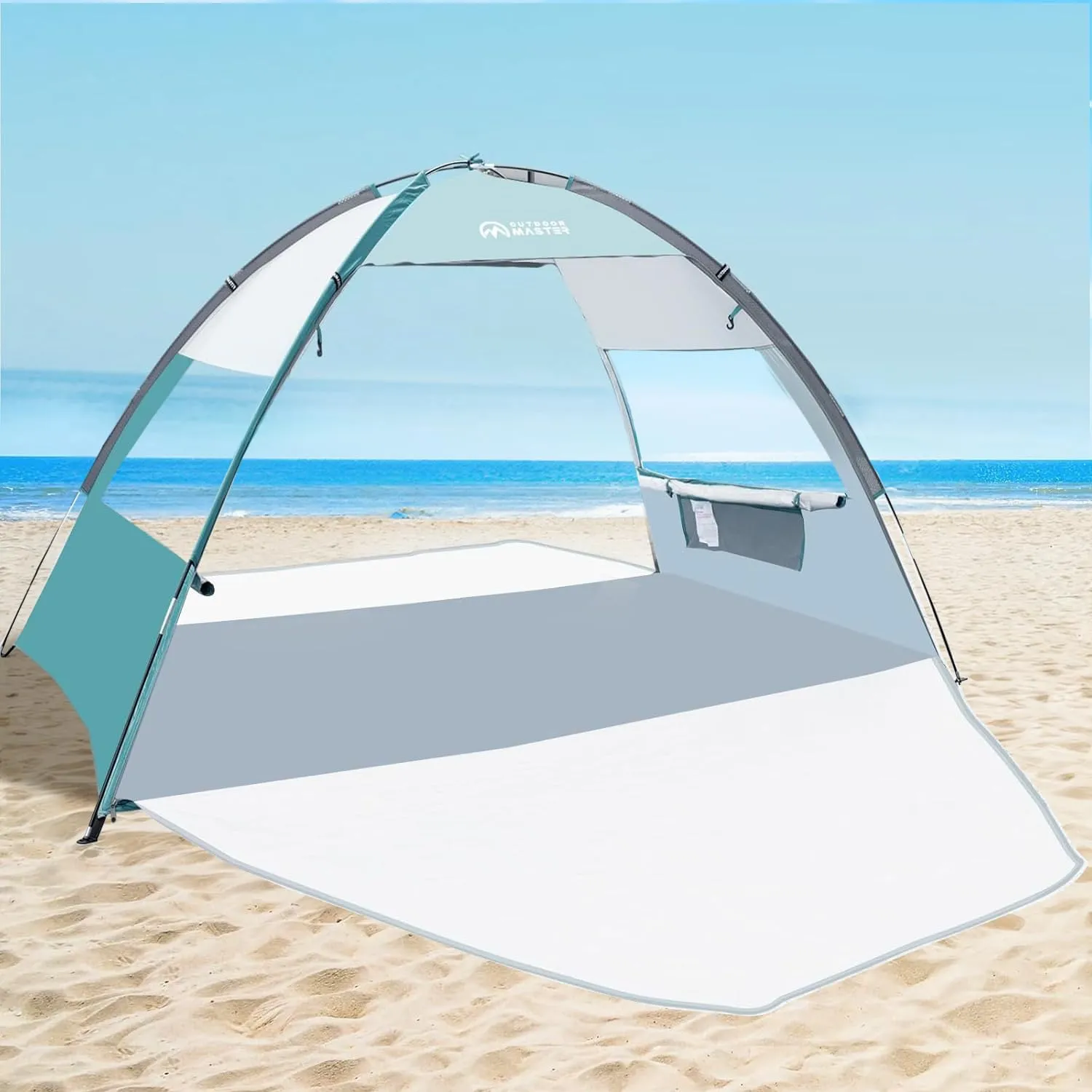 OutdoorMaster Beach Tent Sun Shelter with 2 Ventilated Doors, UPF50  Easy Setup Beach Tent Canopy for 3 Person, Lightweight & Portable Family Beach Umbrellas for Sand with Carrying Bag-Cancun Seashore