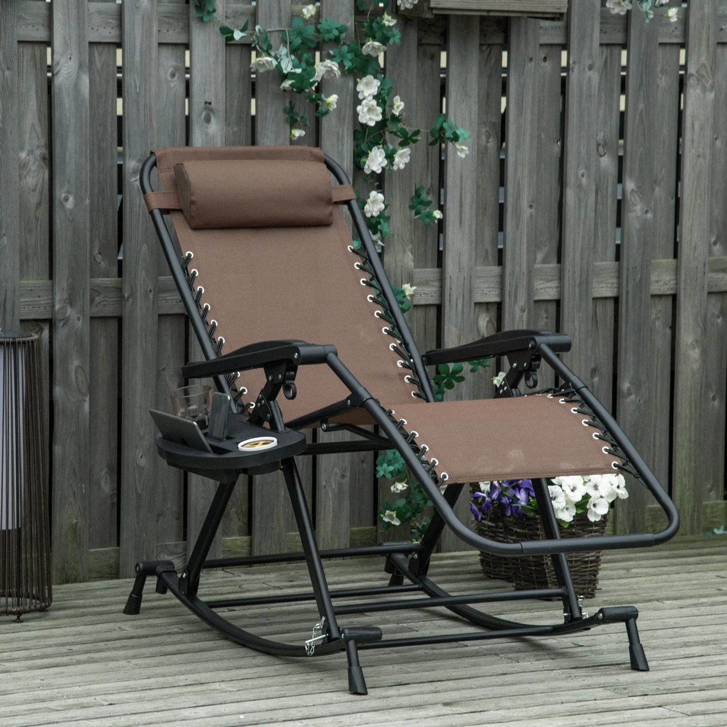 Outsunny 2 In 1 Adjustable Zero Gravity Reclining Lounge Chair Brown