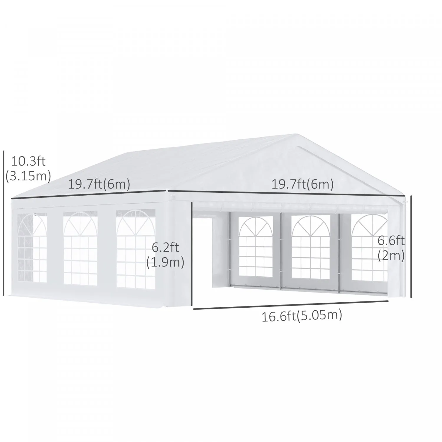 Outsunny 20' X 20' Heavy Duty Party Tent, Carport Garage Canopy, Patio Gazebo Canopy With Removable |Outsunny 20'x20' Grand Abri De Voiture Exterieur Robuste Garage Party Event Tente Patio Gazebo Auven