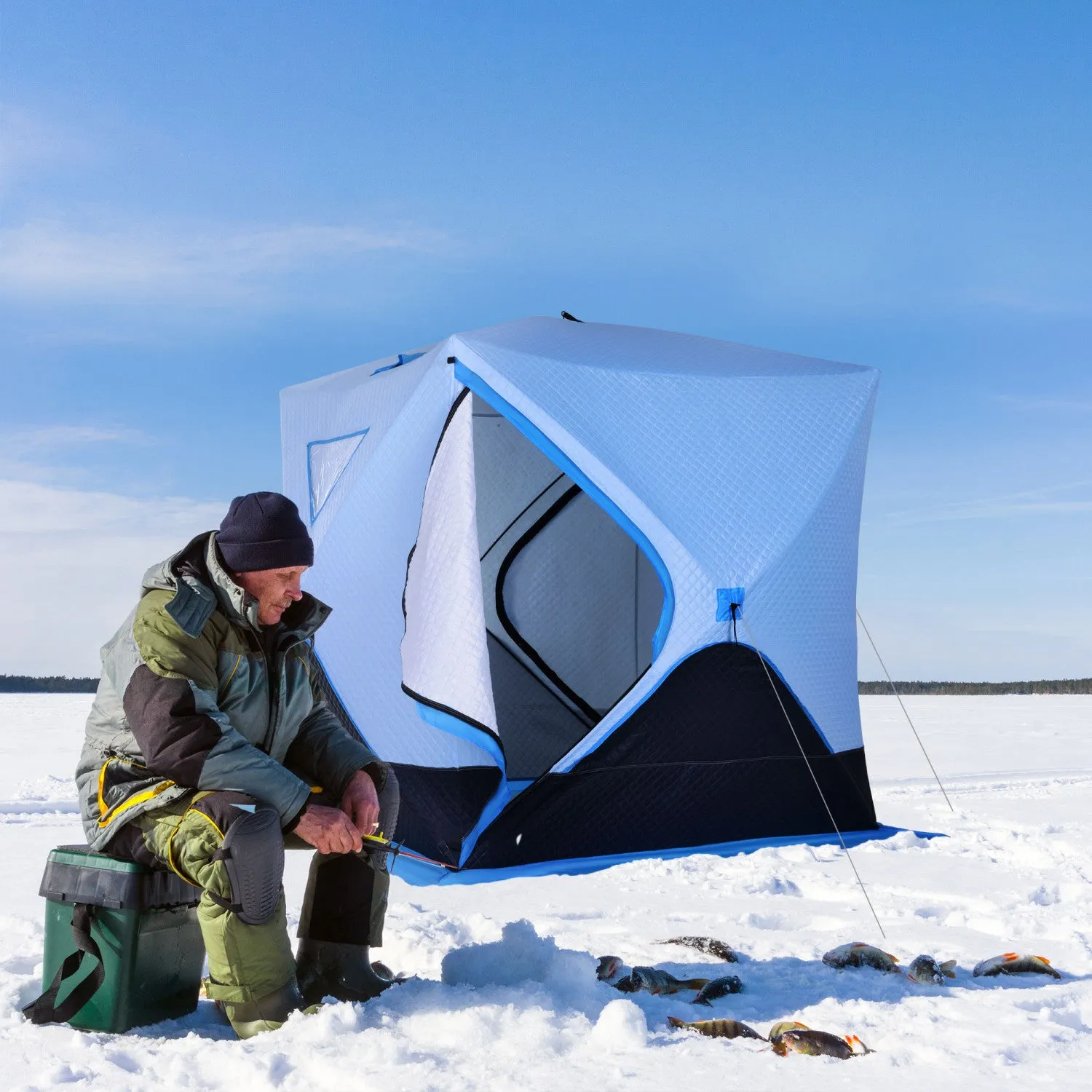 Outsunny 4-person Pop-up Ice Fishing Tent, Insulated Ice Fishing Shelter With Ventilation Windows, D|Abri De Peche Sur Glace Outsunny 2/3/4/5 Personnes Tente De Peche Sur Glace Isolee Pop-up Etanche Po