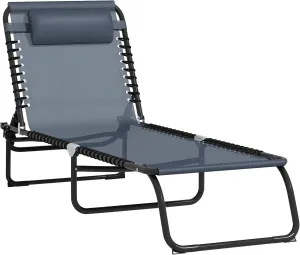 Outsunny Folding Chaise Lounge Chair, Patio Sun Tanning Chair, Outdoor Chaise Lounger with 4-Position Reclining Back, Breathable Mesh Seat for Beach, Poolside, Yard, Gray