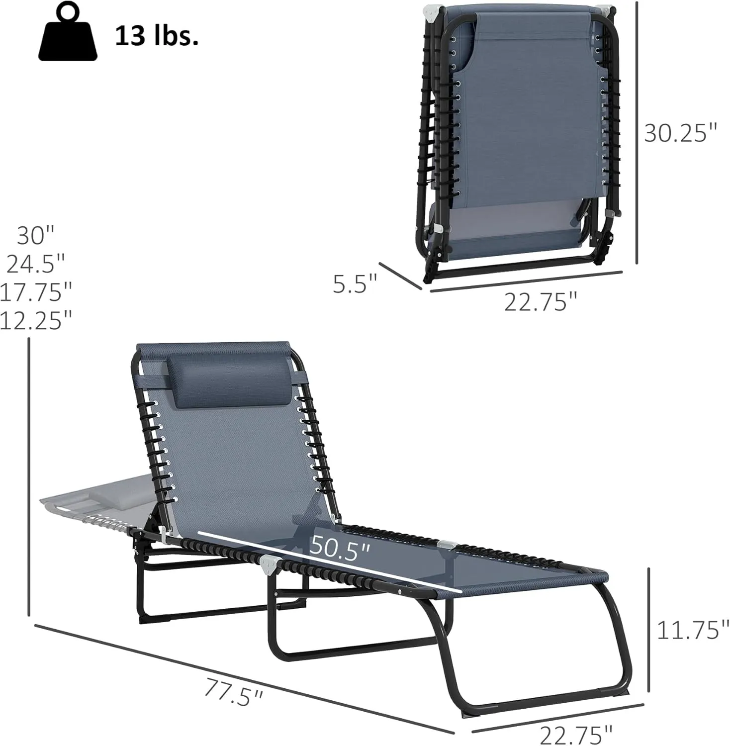 Outsunny Folding Chaise Lounge Chair, Patio Sun Tanning Chair, Outdoor Chaise Lounger with 4-Position Reclining Back, Breathable Mesh Seat for Beach, Poolside, Yard, Gray