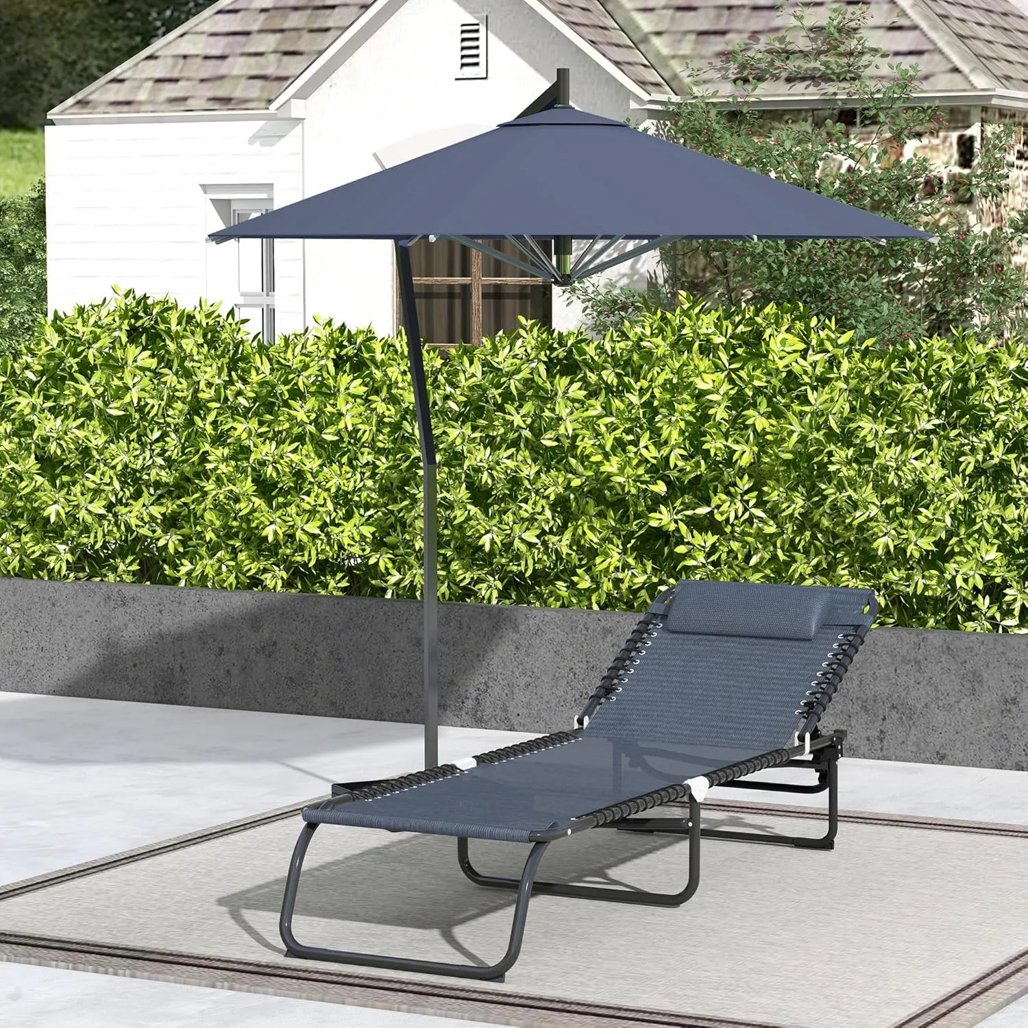 Outsunny Folding Chaise Lounge Chair, Patio Sun Tanning Chair, Outdoor Chaise Lounger with 4-Position Reclining Back, Breathable Mesh Seat for Beach, Poolside, Yard, Gray