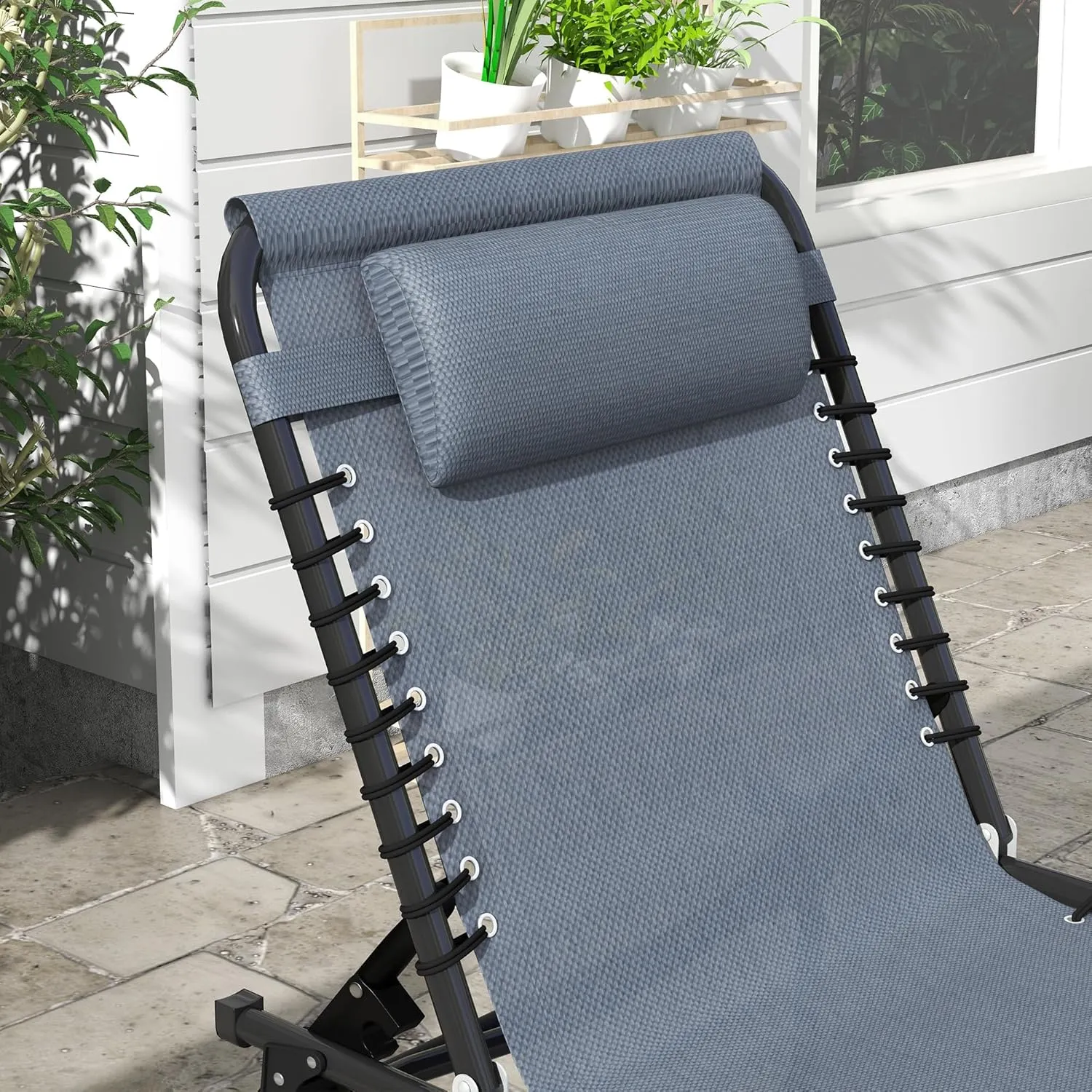 Outsunny Folding Chaise Lounge Chair, Patio Sun Tanning Chair, Outdoor Chaise Lounger with 4-Position Reclining Back, Breathable Mesh Seat for Beach, Poolside, Yard, Gray