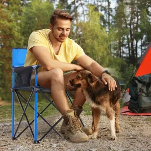 Outsunny Folding Fishing Camping Chair Portable Picnic Armchair Director Seat Oxford Metal Frame With Cup Holder